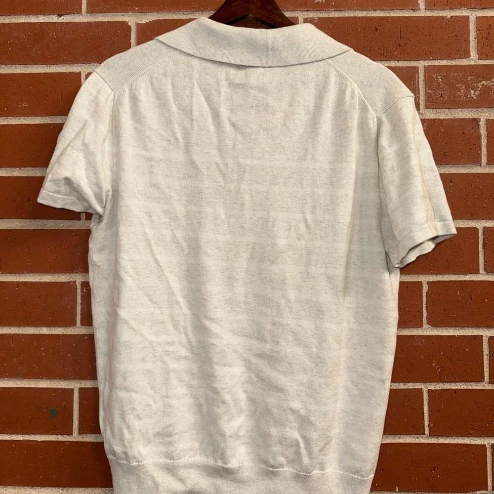 J.Crew 100% Cotton Knit Open-Collar Polo Men’s Medium – Cream Beige